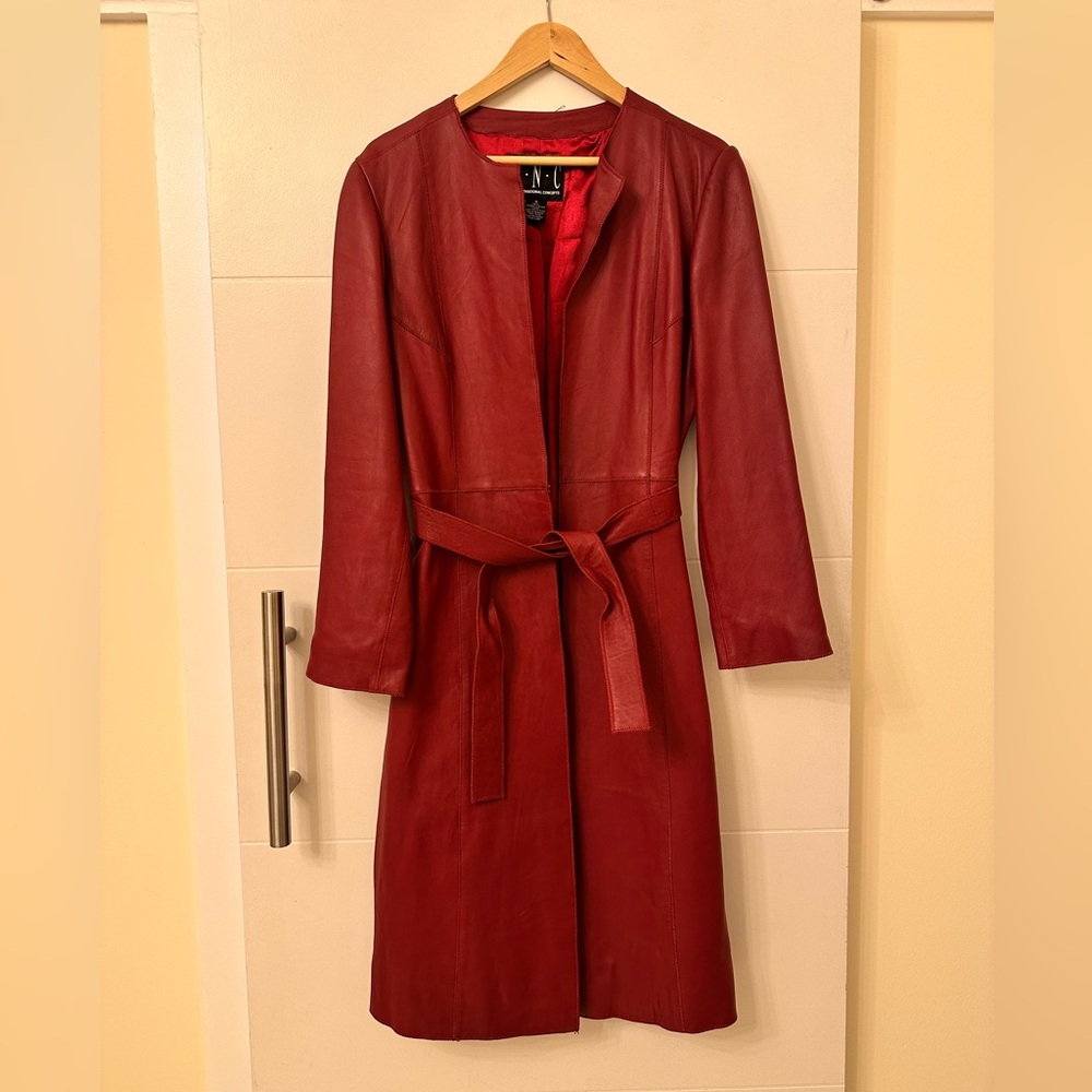 Elegant Red Leather Coat